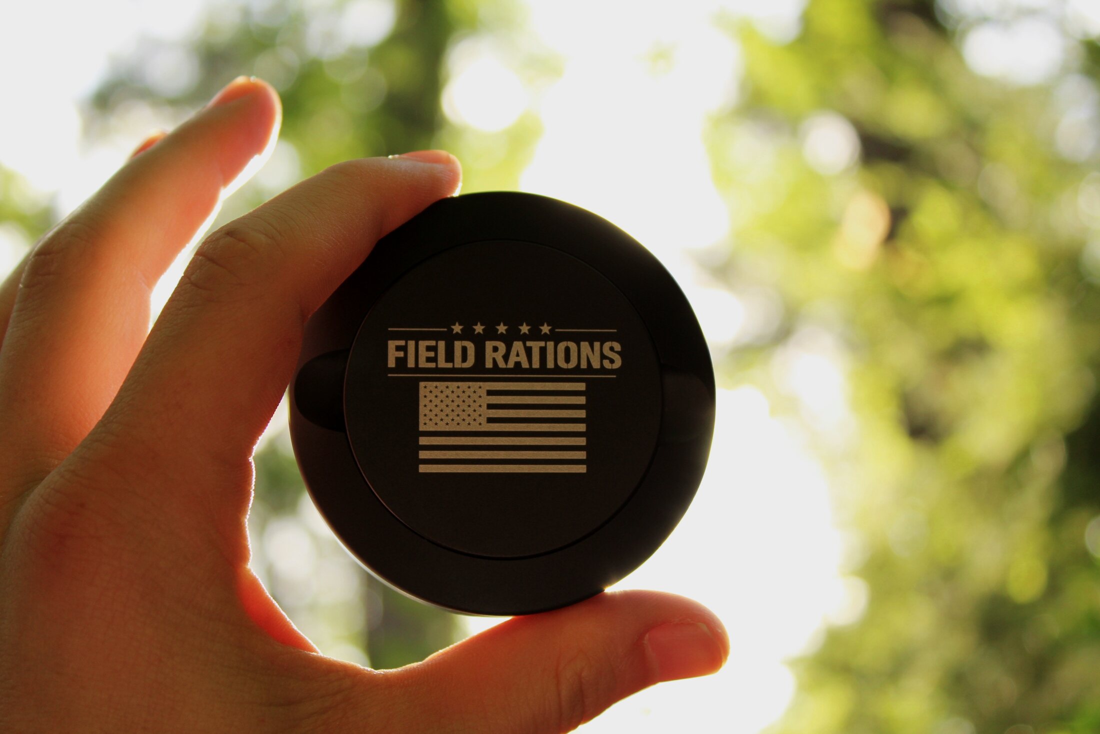 Backlit Field Rations can, flag glowing