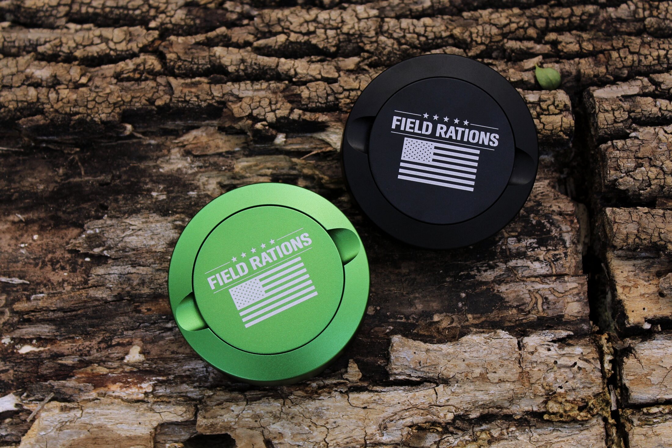 Both Field Rations colorways on bark